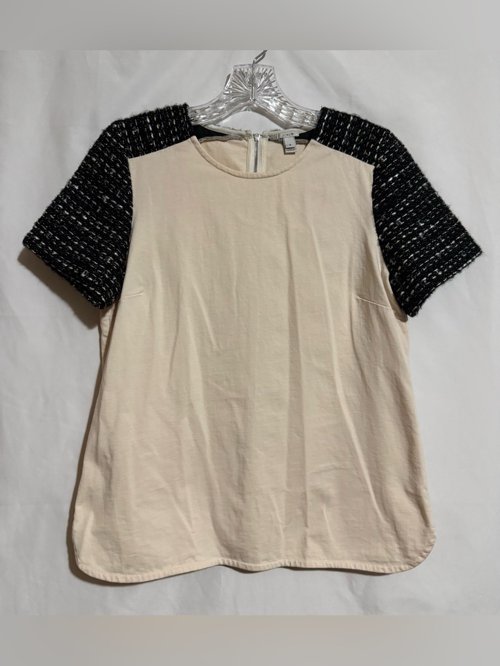 J.CREW Women’s S Beige/Black Colorblock Knit Crew Neck Zip Back Blouse